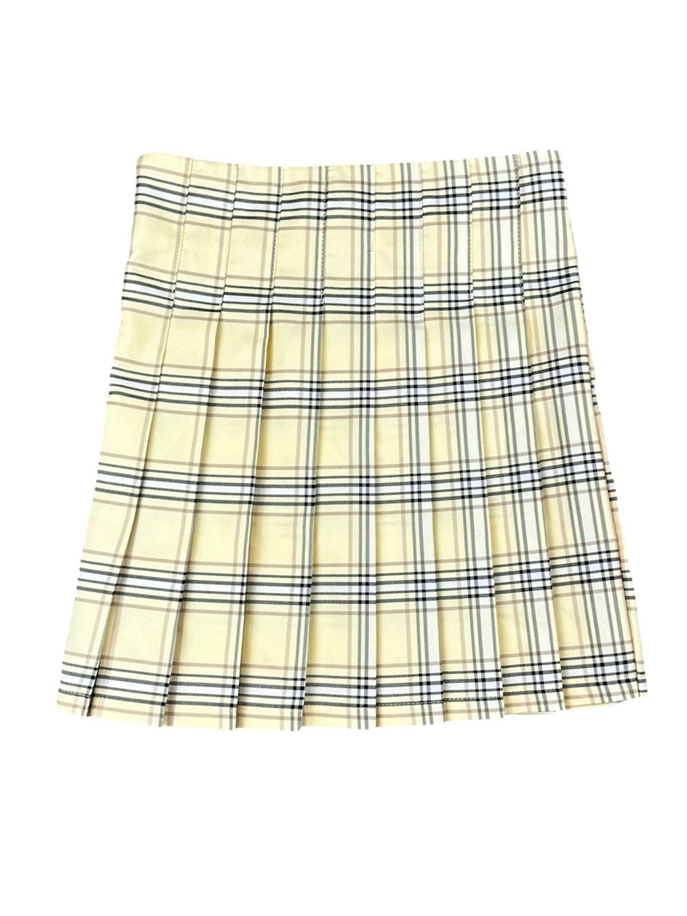 No Boundaries Cream Plaid Pleated Mini Skirt Size XS Light Academia NWT